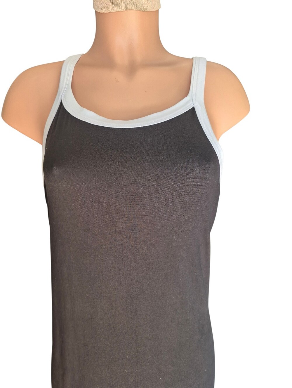 Women's Black Tank Top Dress with White Trim